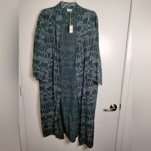 World Market (Free Size) Gray & Cream White Geo Pattern Kimono Duster (NEW-NWT)
